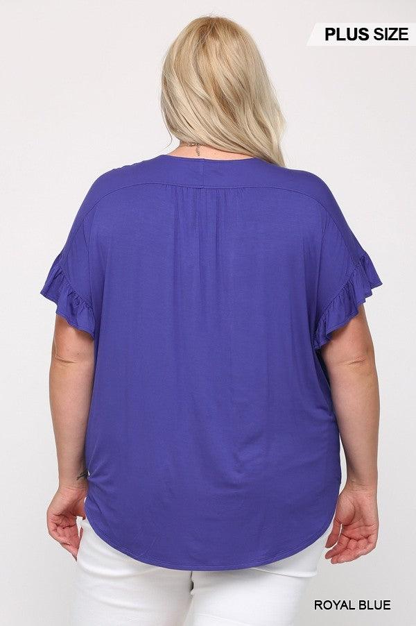 Solid Viscose Knit Surplice Top With Ruffle Sleeve | Mixtshop LLC