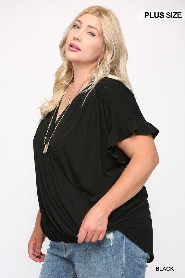 Solid Viscose Knit Surplice Top With Ruffle Sleeve | Mixtshop LLC