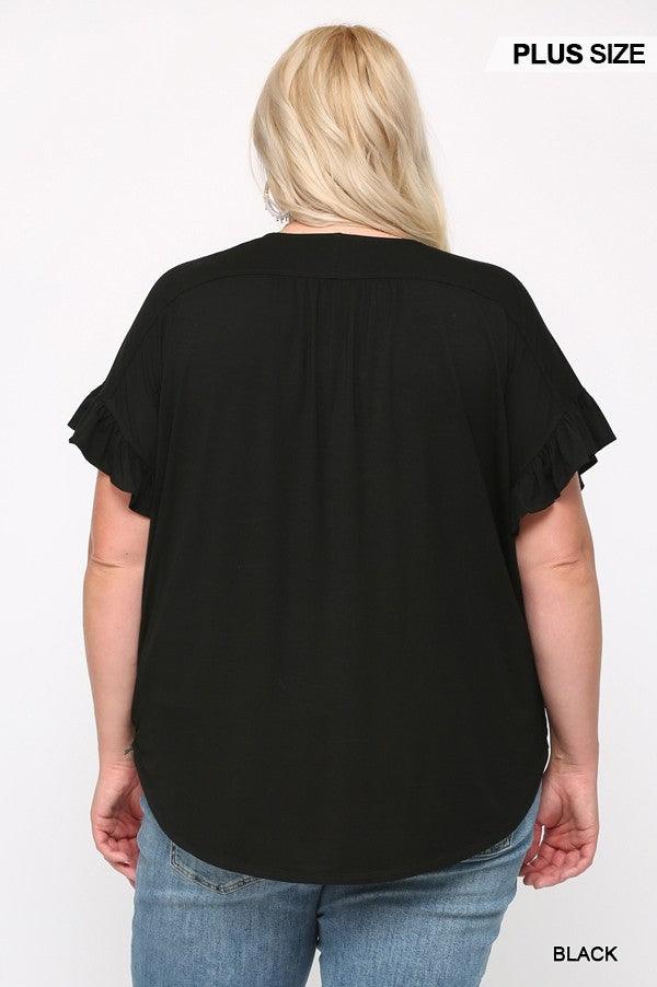 Solid Viscose Knit Surplice Top With Ruffle Sleeve | Mixtshop LLC