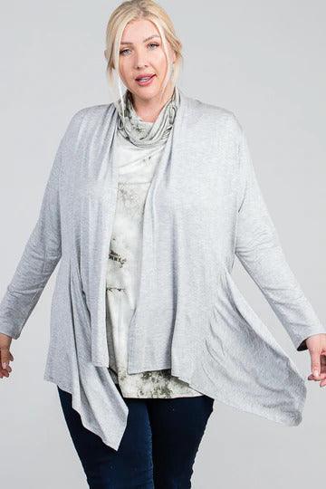 Waist Seam Shark Bite Long Sleeve Open Solid Cardigan | Mixtshop LLC
