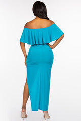 Solid Ity Off The Shoulder Ruffled Cropped Top And Ruched Maxi Skirt Two Piece Set | Mixtshop LLC