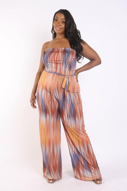 Printed Tube Jumpsuit With Self Belt | Mixtshop LLC