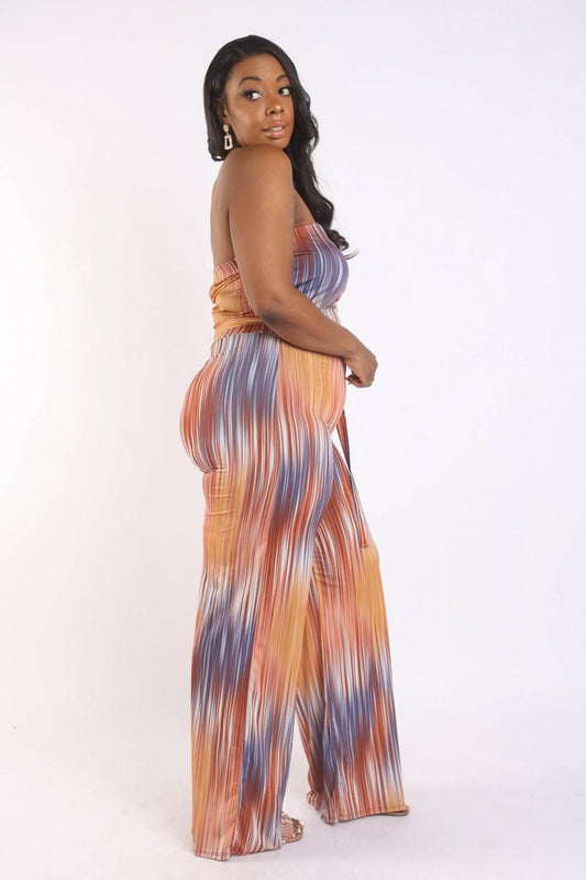 Printed Tube Jumpsuit With Self Belt | Mixtshop LLC