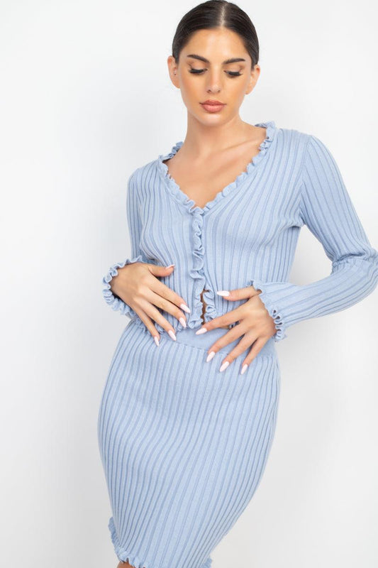 Ruffle Trim Buttoned Sweater Cardigan | Mixtshop LLC