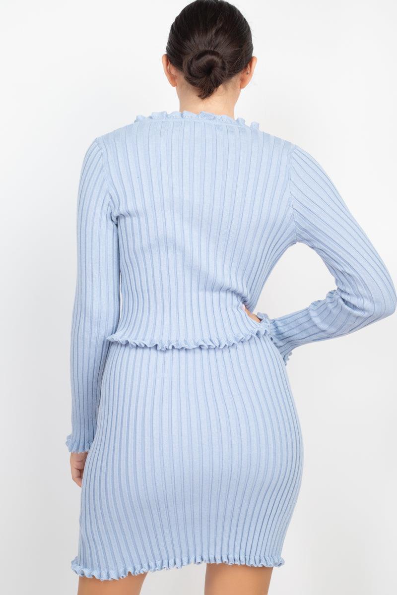 Ruffle Trim Buttoned Sweater Cardigan | Mixtshop LLC