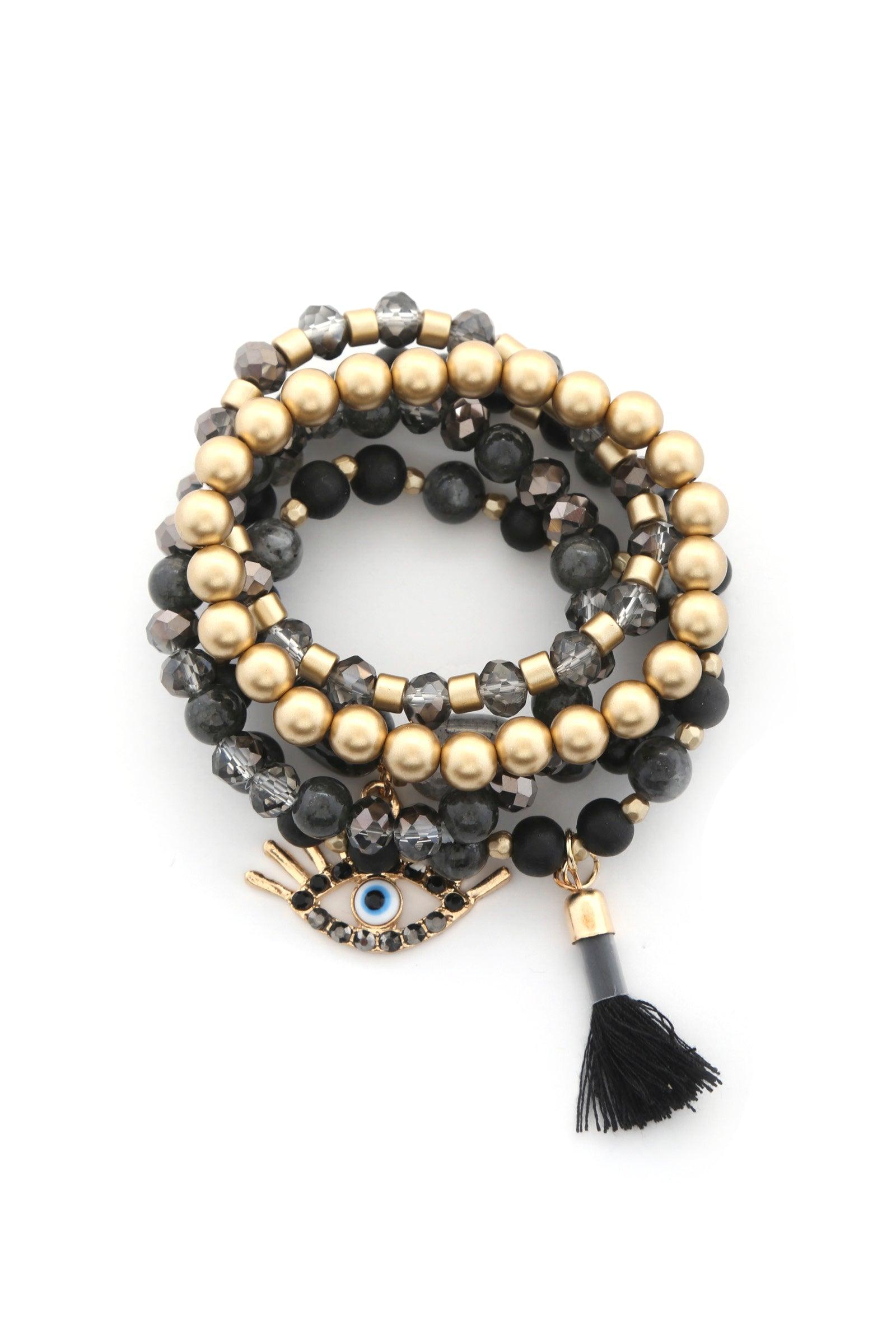 Evil Eye Bead Tassel Bracelet Set | Mixtshop LLC