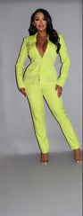 2 Piece Powersuit Blazer & Pants Set With Rhinestone Letterings On Blazer | Mixtshop LLC