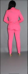 2 Piece Powersuit Blazer & Pants Set With Rhinestone Letterings On Blazer | Mixtshop LLC