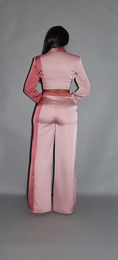 Colorblock Crop Blazer With Matching Low Rise Wide Leg Pant Set With Pockets | Mixtshop LLC