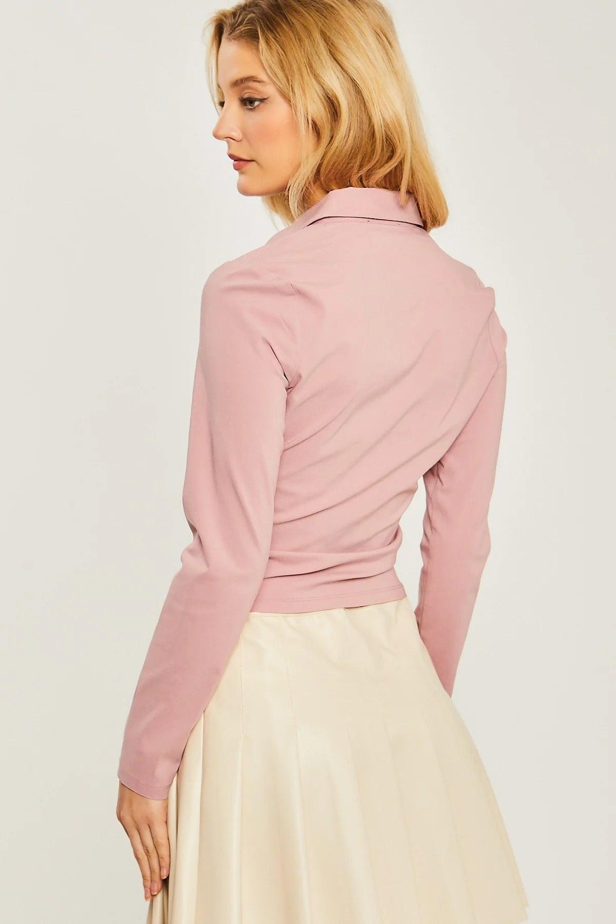 Woven Solid Ruched Front Long Sleeve | Mixtshop LLC