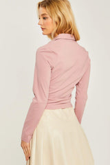 Woven Solid Ruched Front Long Sleeve | Mixtshop LLC
