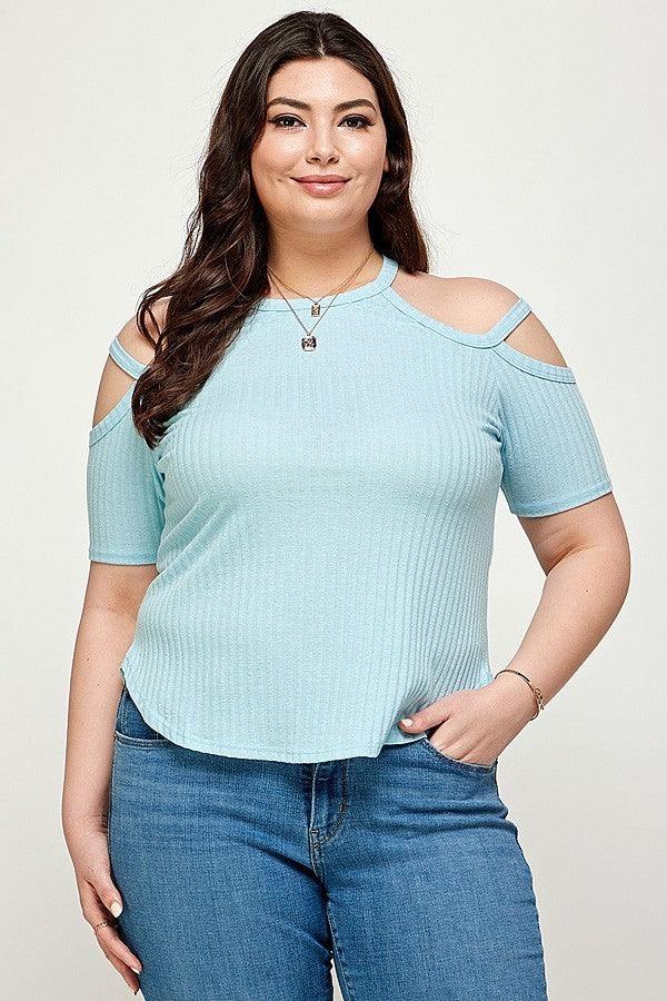 Plus Size, Solid Ribbed Cold Shoulder Top | Mixtshop LLC
