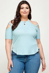 Plus Size, Solid Ribbed Cold Shoulder Top | Mixtshop LLC