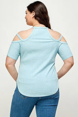 Plus Size, Solid Ribbed Cold Shoulder Top | Mixtshop LLC