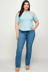 Plus Size, Solid Ribbed Cold Shoulder Top | Mixtshop LLC