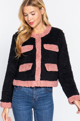 Long Sleeve Pocket Detail Faux Fur Jacket | Mixtshop LLC