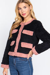 Long Sleeve Pocket Detail Faux Fur Jacket | Mixtshop LLC