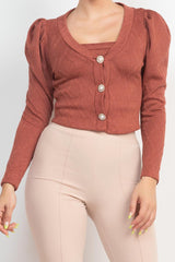 Geometric Cami Puff Sleeves Blazer Top Set | Mixtshop LLC