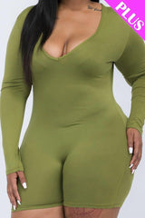 Plus V-neck Long Sleeve Bodycon Romper | Mixtshop LLC