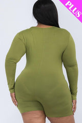 Plus V-neck Long Sleeve Bodycon Romper | Mixtshop LLC