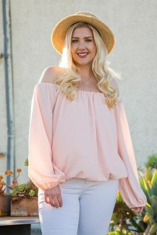 Off Shoulder Long Bubble Sleeve Solid Top | Mixtshop LLC
