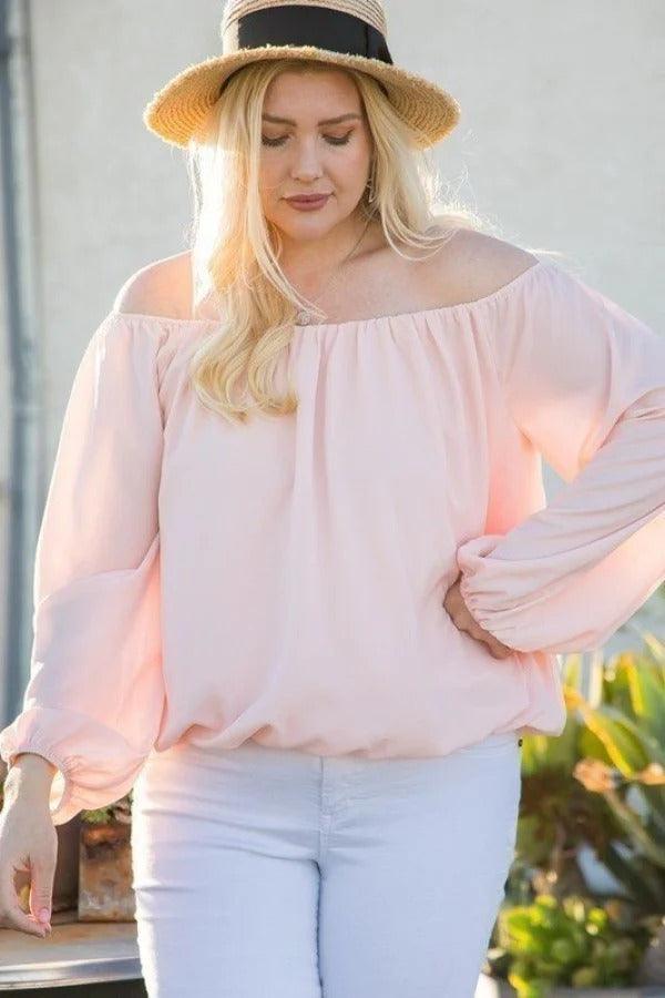 Off Shoulder Long Bubble Sleeve Solid Top | Mixtshop LLC