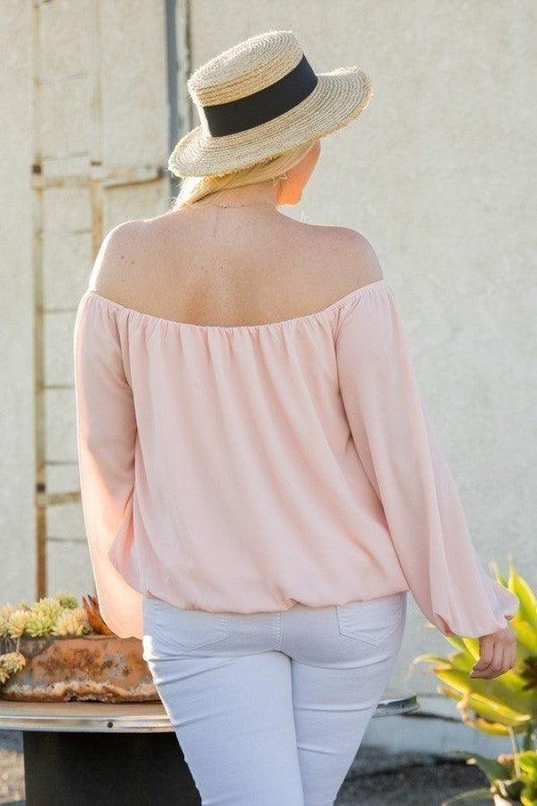 Off Shoulder Long Bubble Sleeve Solid Top | Mixtshop LLC