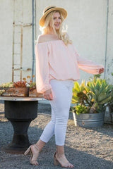 Off Shoulder Long Bubble Sleeve Solid Top | Mixtshop LLC