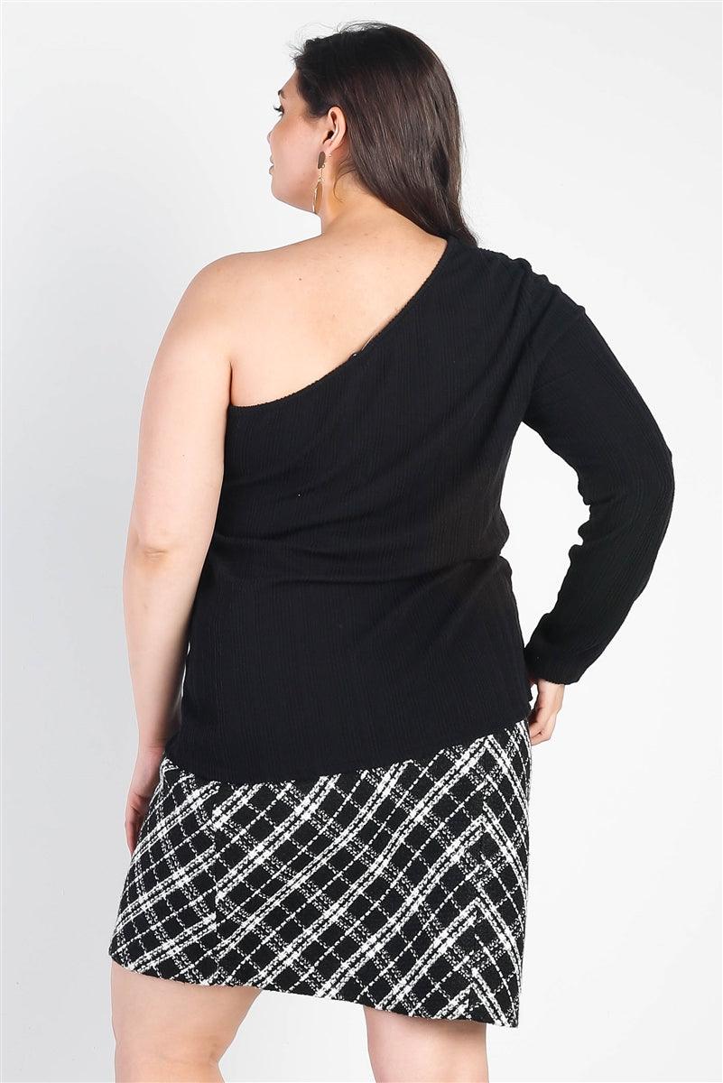 Plus Black Ribbed One Shoulder Top | Mixtshop LLC