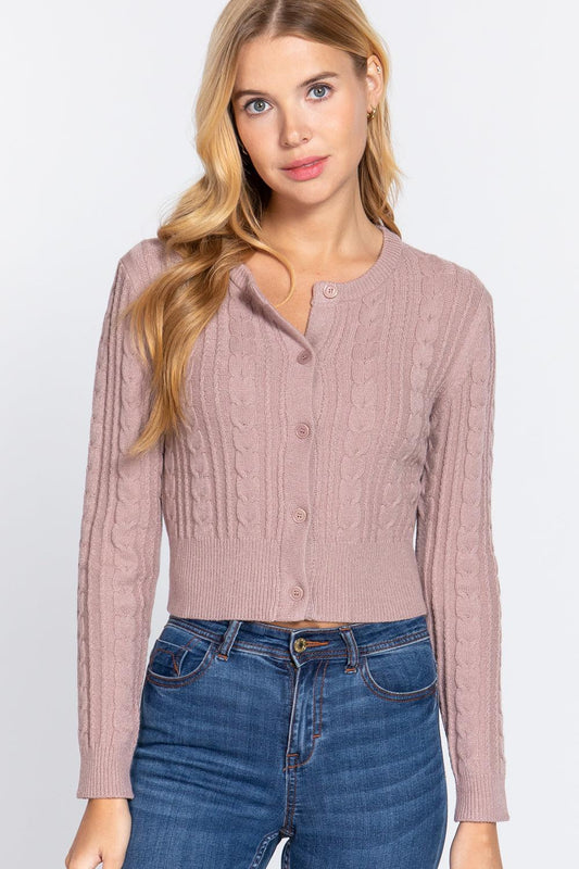 Crew Neck Cable Sweater Cardigan | Mixtshop LLC