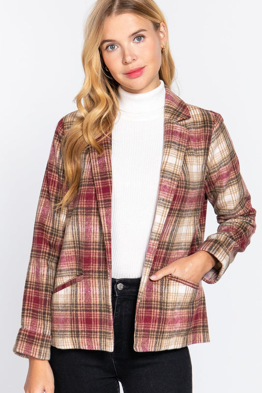 Notched Collar Plaid Jacket | Mixtshop LLC