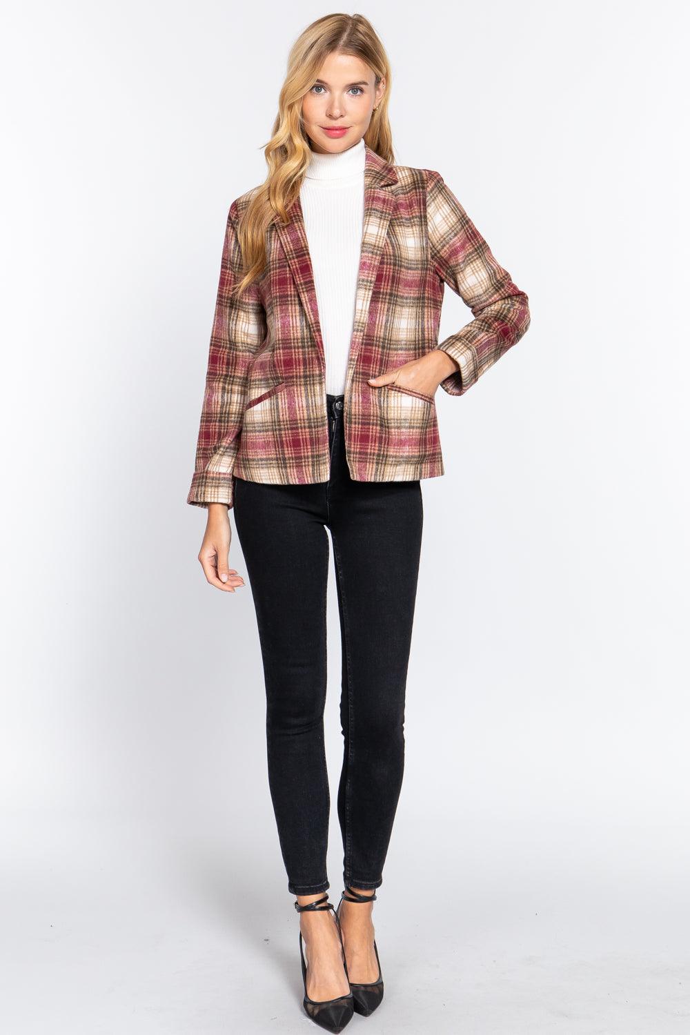 Notched Collar Plaid Jacket | Mixtshop LLC