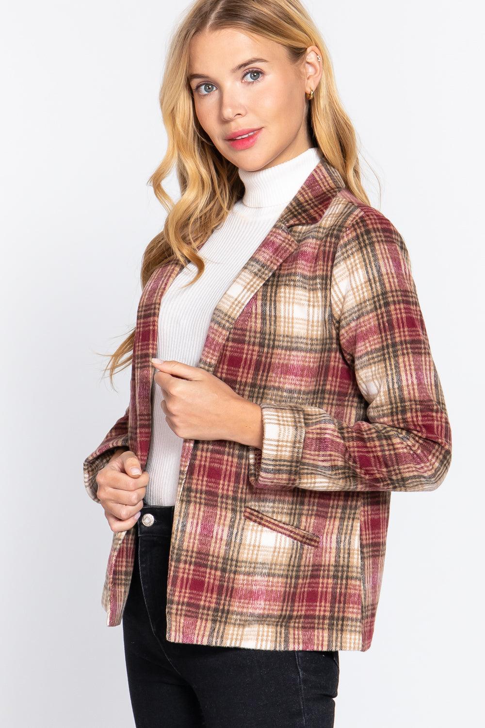 Notched Collar Plaid Jacket | Mixtshop LLC