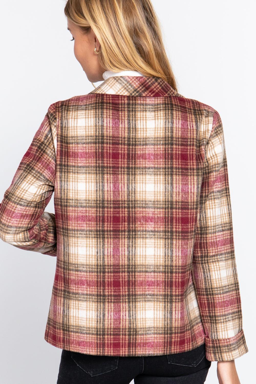 Notched Collar Plaid Jacket | Mixtshop LLC