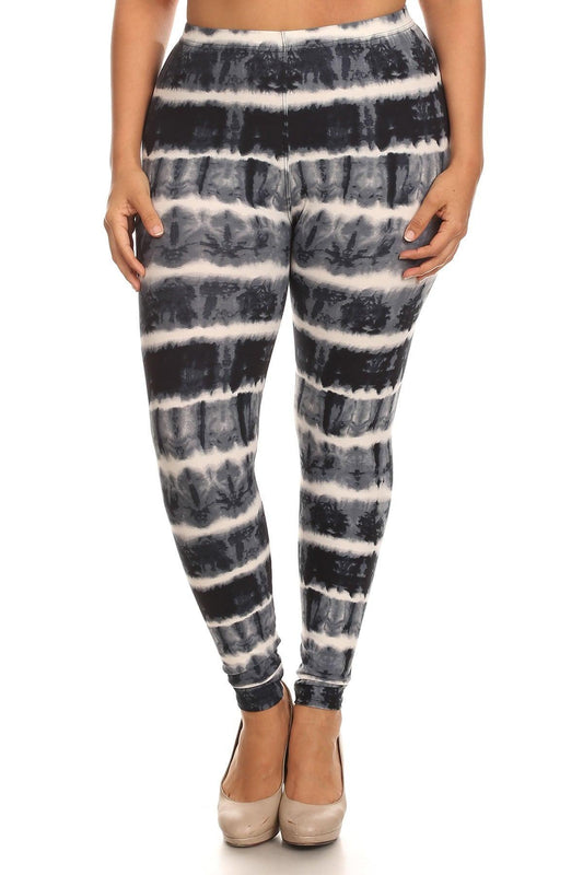 Plus Size Tie Dye Print, Full Length Leggings In A Fitted Style With A Banded High Waist | Mixtshop LLC