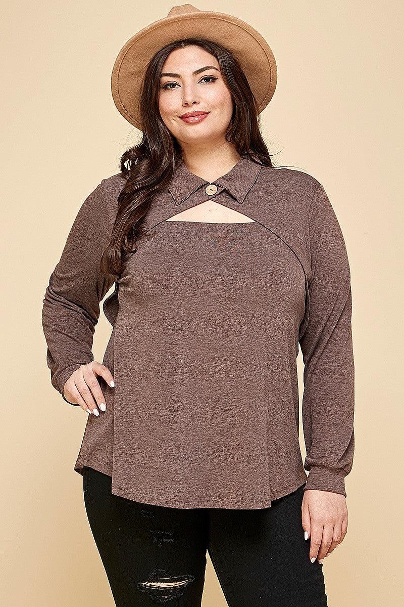 Plus Size Solid Long Sleeve Fashion Top | Mixtshop LLC