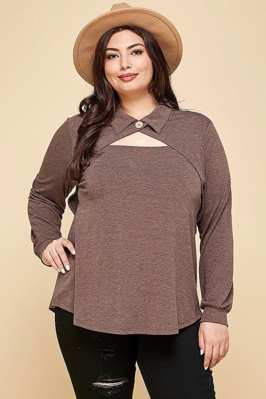 Plus Size Solid Long Sleeve Fashion Top | Mixtshop LLC