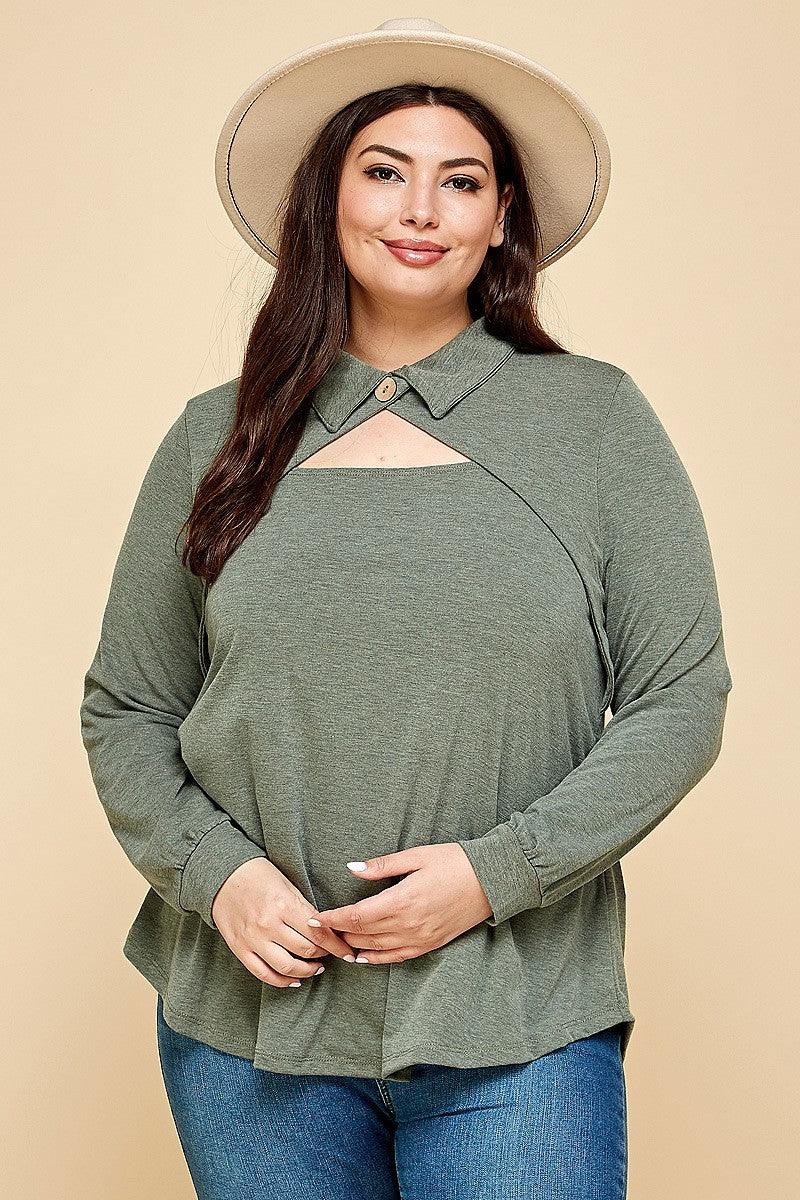 Plus Size Solid Long Sleeve Fashion Top | Mixtshop LLC