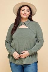 Plus Size Solid Long Sleeve Fashion Top | Mixtshop LLC