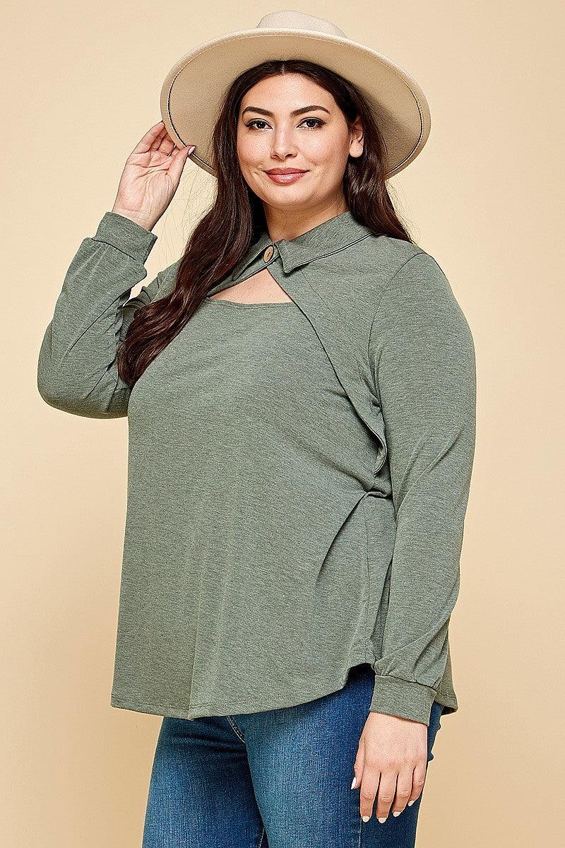 Plus Size Solid Long Sleeve Fashion Top | Mixtshop LLC