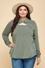 Plus Size Solid Long Sleeve Fashion Top | Mixtshop LLC