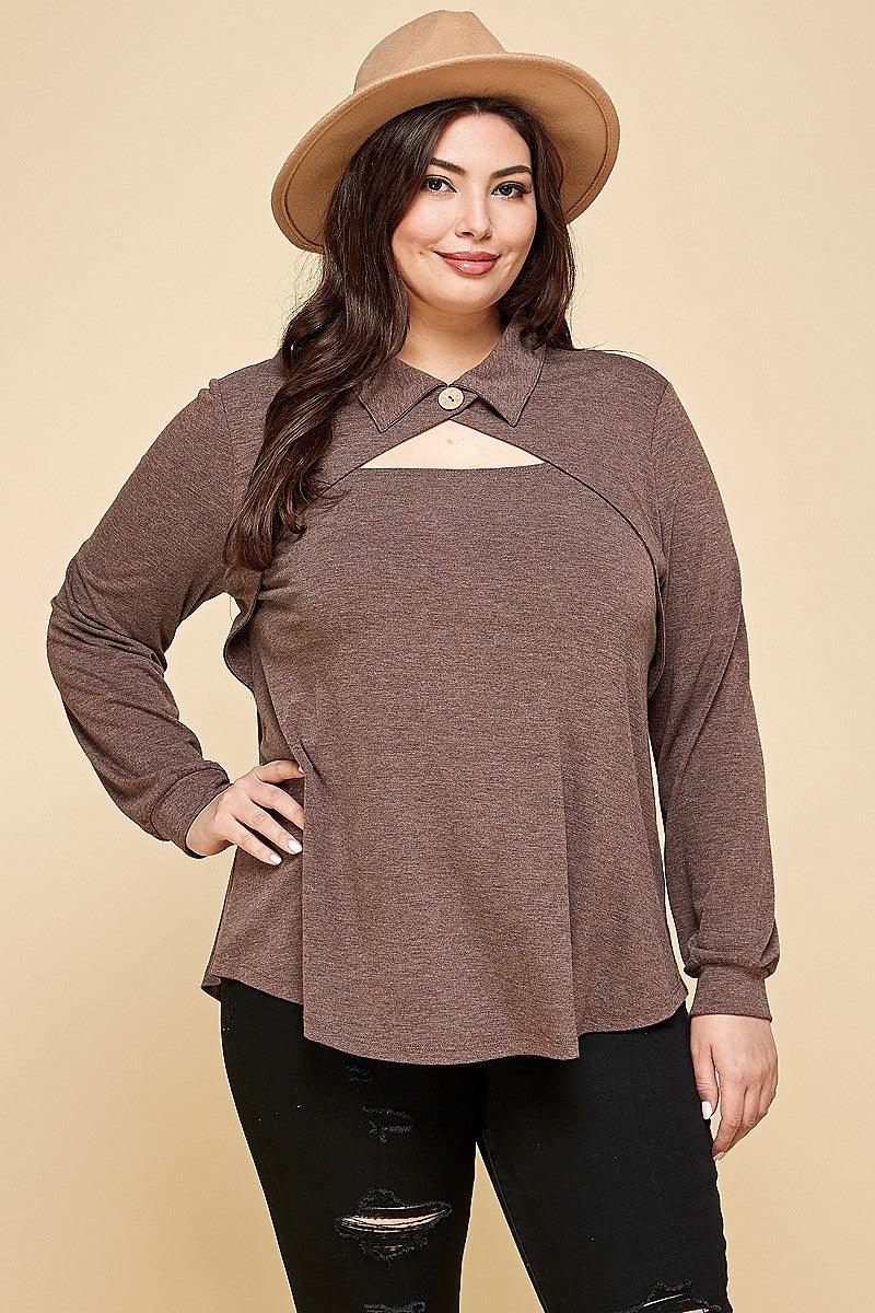 Plus Size Solid Long Sleeve Fashion Top | Mixtshop LLC