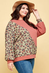 Plus Size Cute Animal French Terry Brush Contrast Print Pullover | Mixtshop LLC