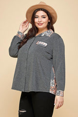 Plus Size Printed Patchwork Contrast Button Up Shirt | Mixtshop LLC