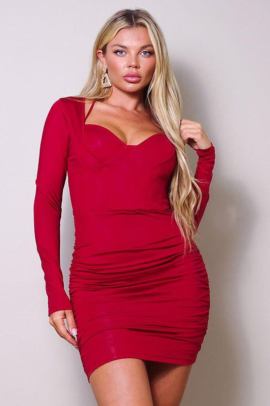 Long Sleeve Corset Halter Tie Mini Dress | Mixtshop LLC