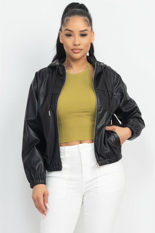 Faux Leather Hoodie Jacket | Mixtshop LLC