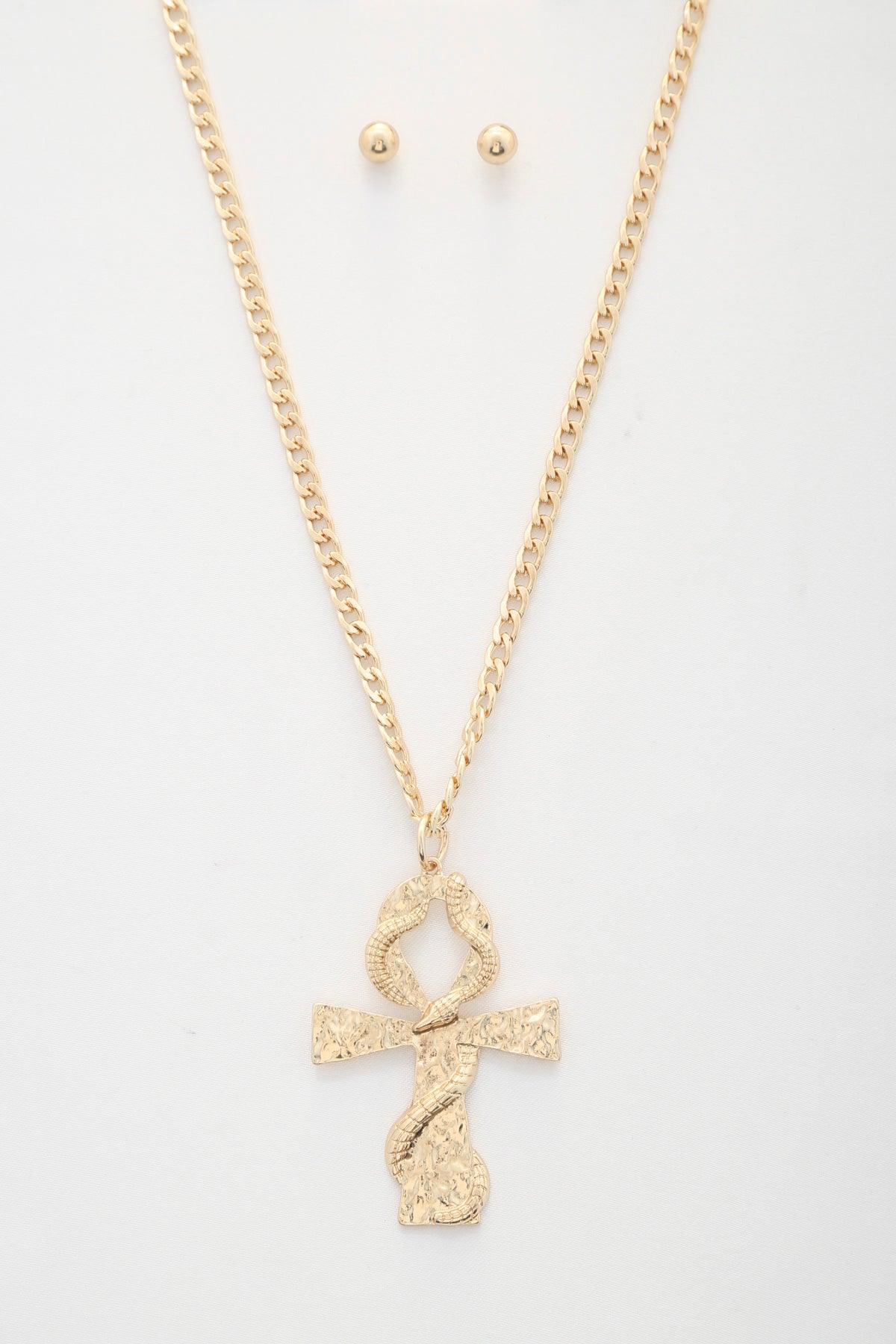 Snake Wrap Cross Pendant Curb Link Necklace | Mixtshop LLC