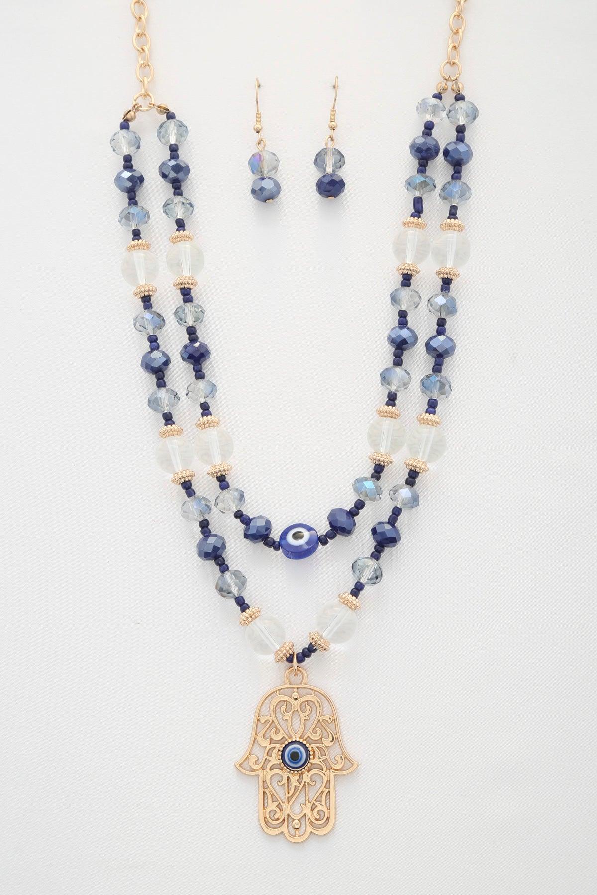 Hamsa hand pendant beaded layered necklace | Mixtshop LLC