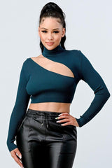 Lux Sweater Rib Cutout Mock Neck Crop Top | Mixtshop LLC