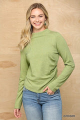 Solid And Cozy Soft Knit Mock Neck Top With Side Ruched Detail | Mixtshop LLC